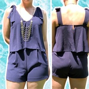 Layered Chiffon Navy Blue H&M Romper with Open Back, Size 6